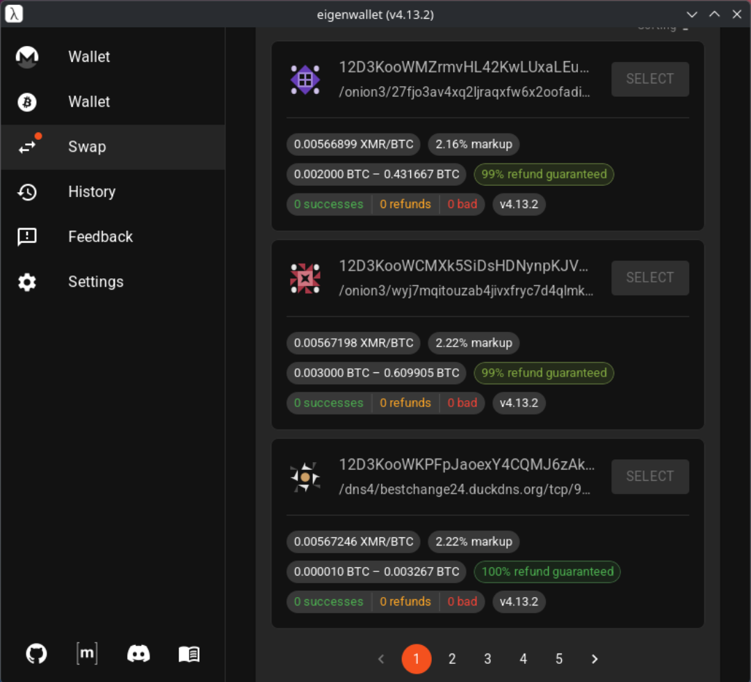 Liste verfügbarer Maker-Angebote mit Kurs, Markup und Limits