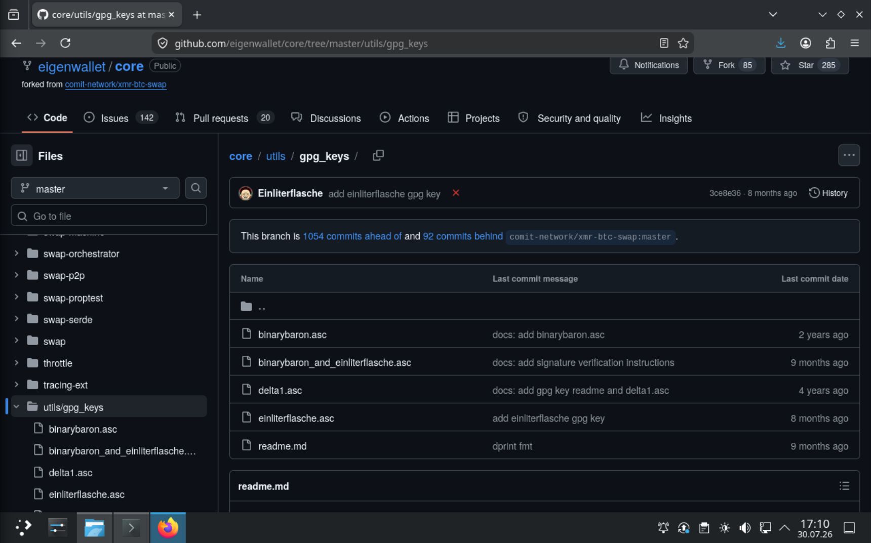 Ordnerstruktur mit den GPG-Schlüsseln im eigenwallet-Repository