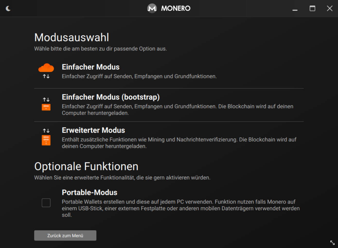 Modusauswahl mit Einfachem Modus, Einfachem Modus bootstrap und Erweitertem Modus